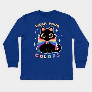 LGBT Pride Cat - Kawaii Rainbow Kitty - Wear your colors Kids Long Sleeve T-Shirt